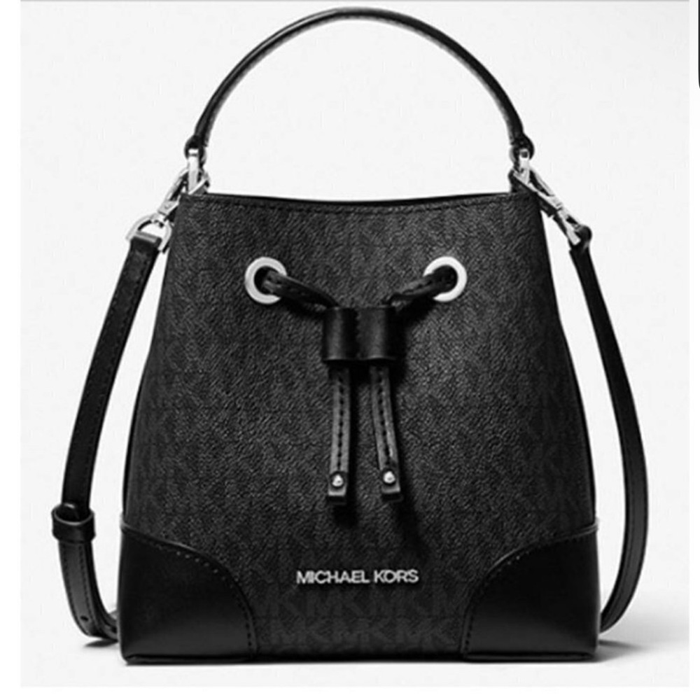 Michael Kors Black Crossbody Bag with Drawstring Closure and Adjustable Strap